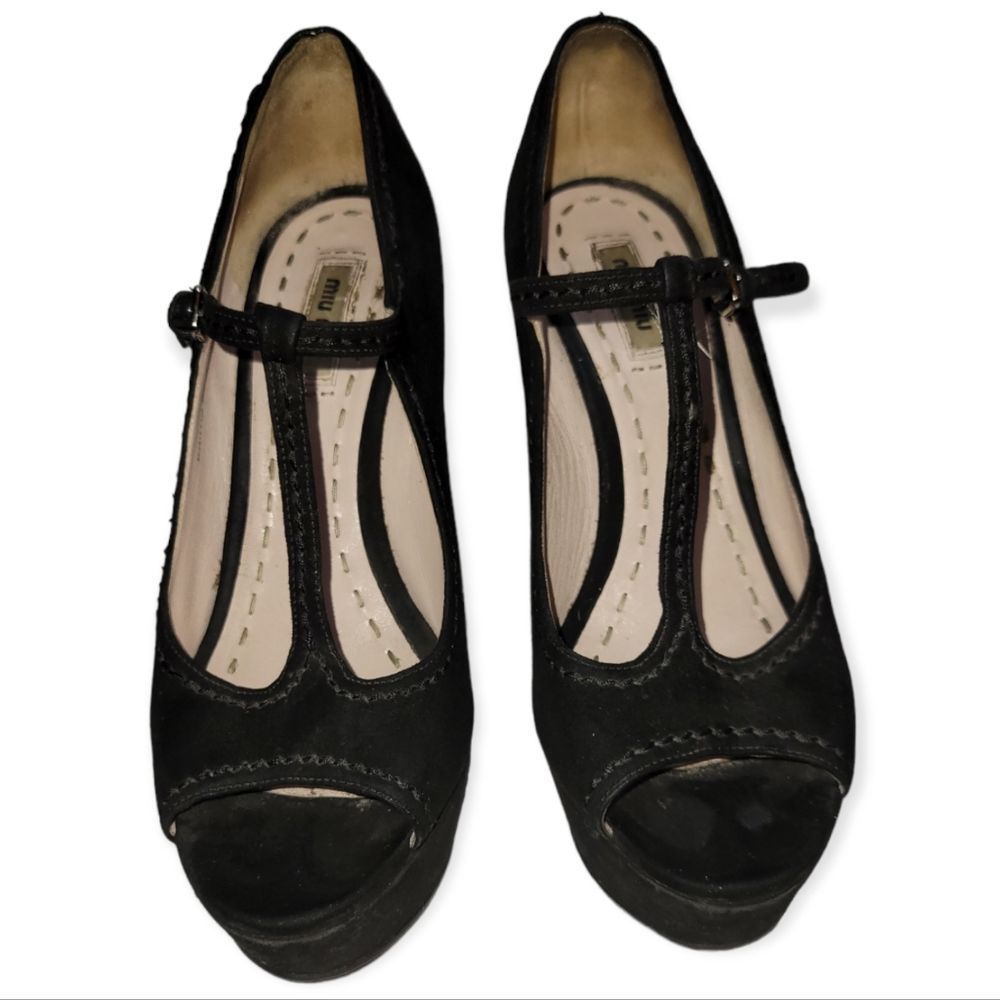 Miu Miu T-Strap Open Toe Platform Wedge Heels Siz… - image 2
